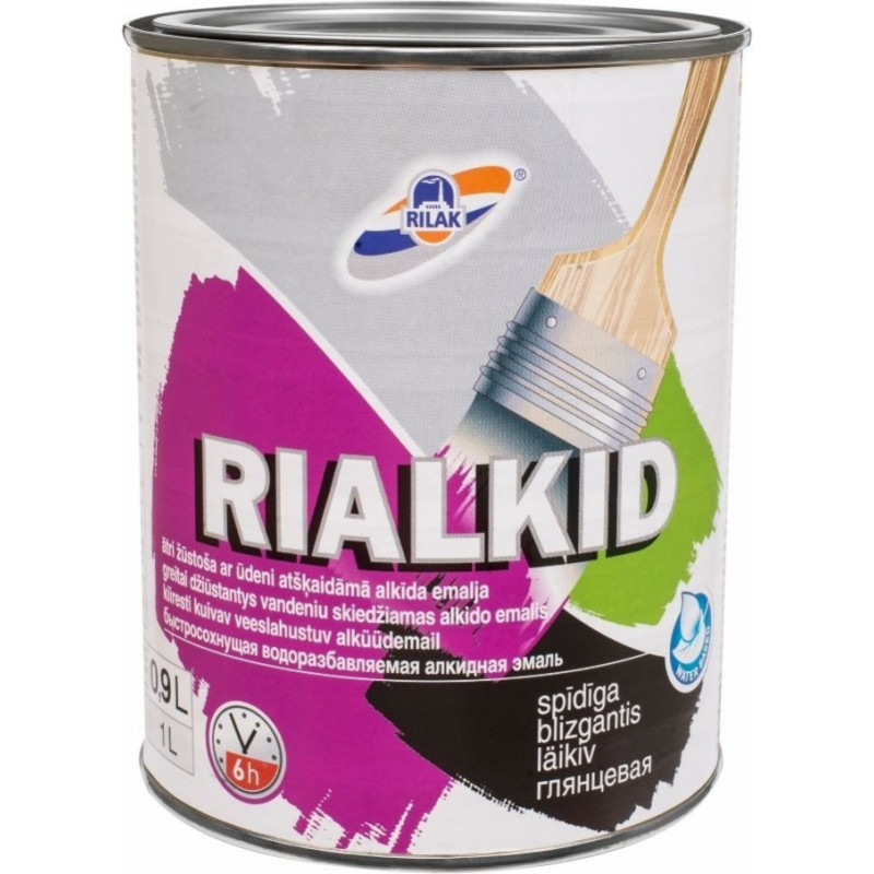Rilak Ūdenī šķīstoša alkīda emalja RILAK RIALKID Spīdīga C-Bāze (Tonējamā krāsa) 0.9L - gab