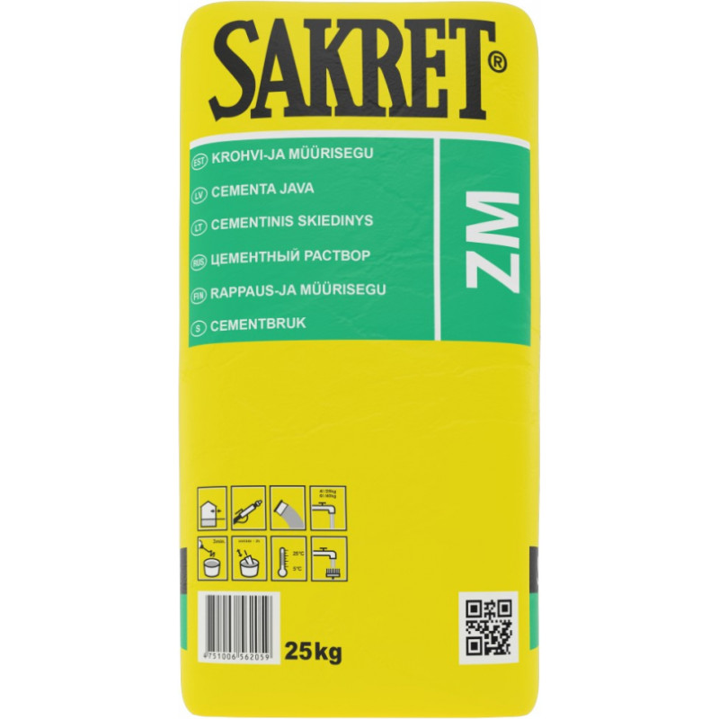 Sakret ZM Cementa mūrjava un apmešanas java, M10, 25kg