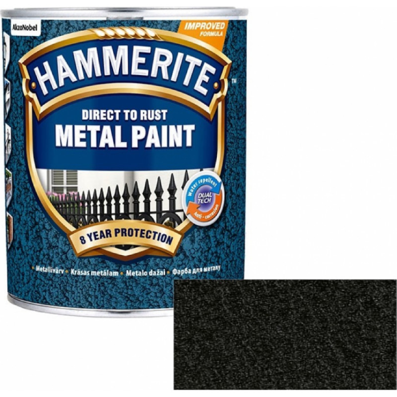 Hammerite Hammered Āmurkaluma aizsargkrāsa metāla virsmām, melna 0.75L