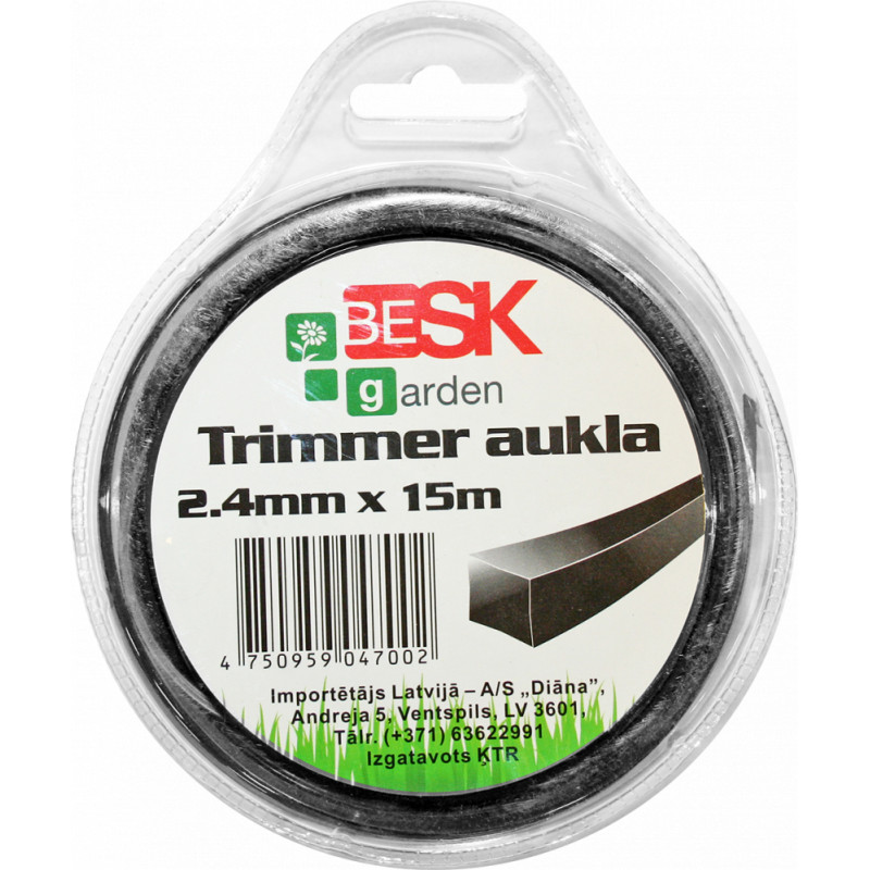 Besk Trimmera aukla 2.4mm*15m kvadr.