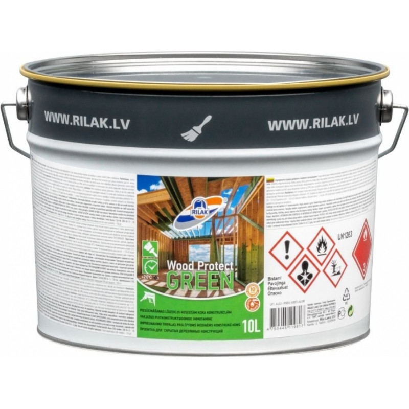 Rilak Piesūcināšanas līdzeklis nosegtām koka konstrukcijām RILAK WOOD PROTECT GREEN 10L - gab