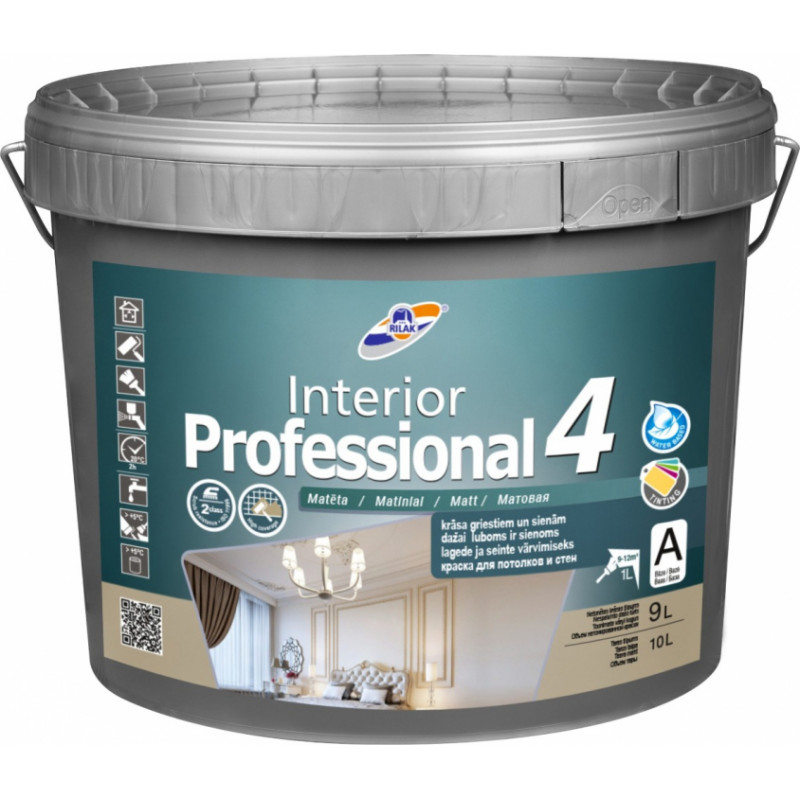 Rilak Krāsa griestiem RILAK INTERIOR PROFESSIONAL 4 Matēta A-bāze 9L - gab
