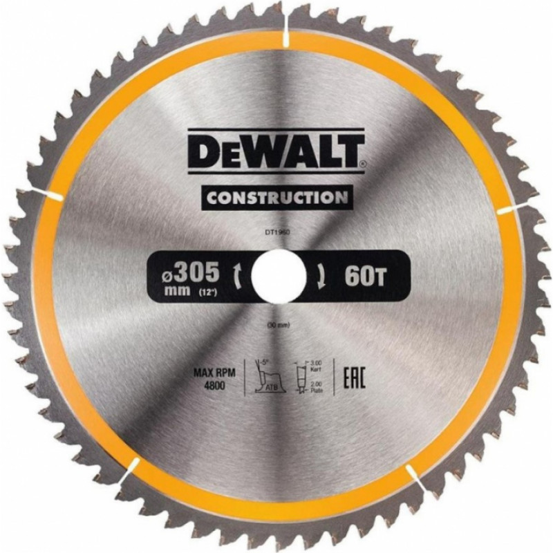 Dewalt Zāģripa Construction 305x30mm, 60T