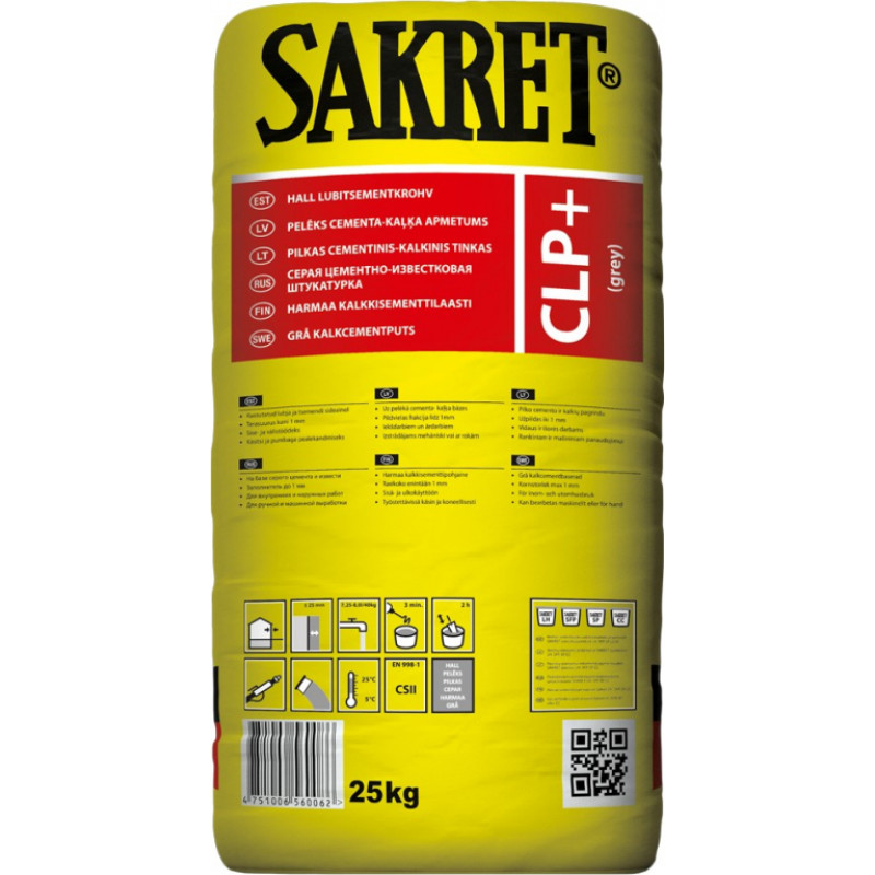 Sakret CLP+ Cementa/Kaļķa apmetums, balts, 25kg
