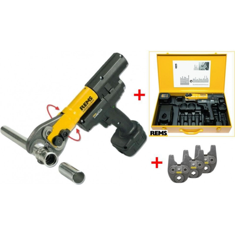 Rems Mini-Press ACC Li-Ion Basic-Pack ar akumulatoru darbināma radiālā prese ar automātisku atpakaļgājienu komplektā ietilpst 3 Mini presēšanas knaibles - V15, V18, V22 - gab.