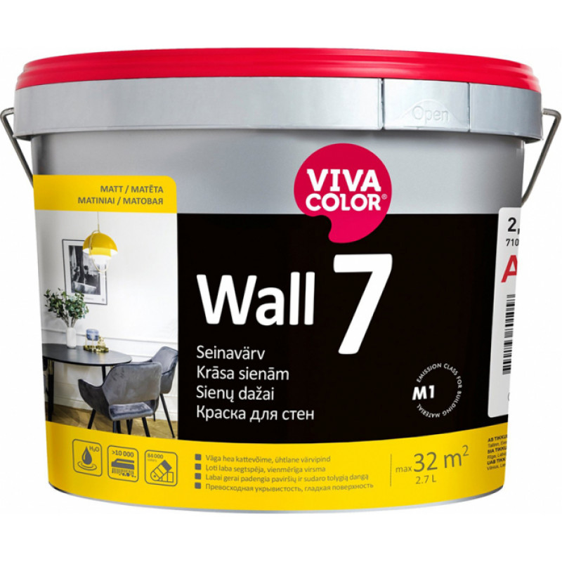 Vivacolor Krāsa sienām Vivacolor Wall 7 Matēta C-bāze (Tonējamā krāsa) 2.7L - gab