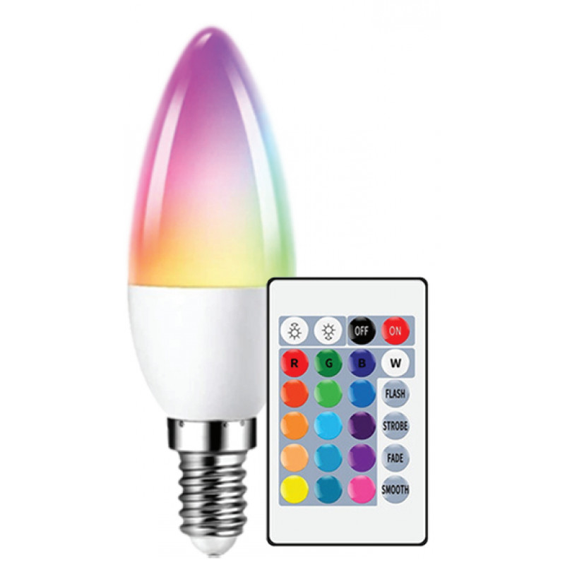 Besk LED spuldze 6W C37 E14 3000k RGB ar pulti BESK