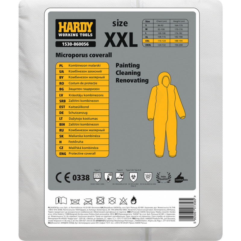 Hardy Krāsotāju kombinezons HARDY mikroporu, balts, XXL - gab