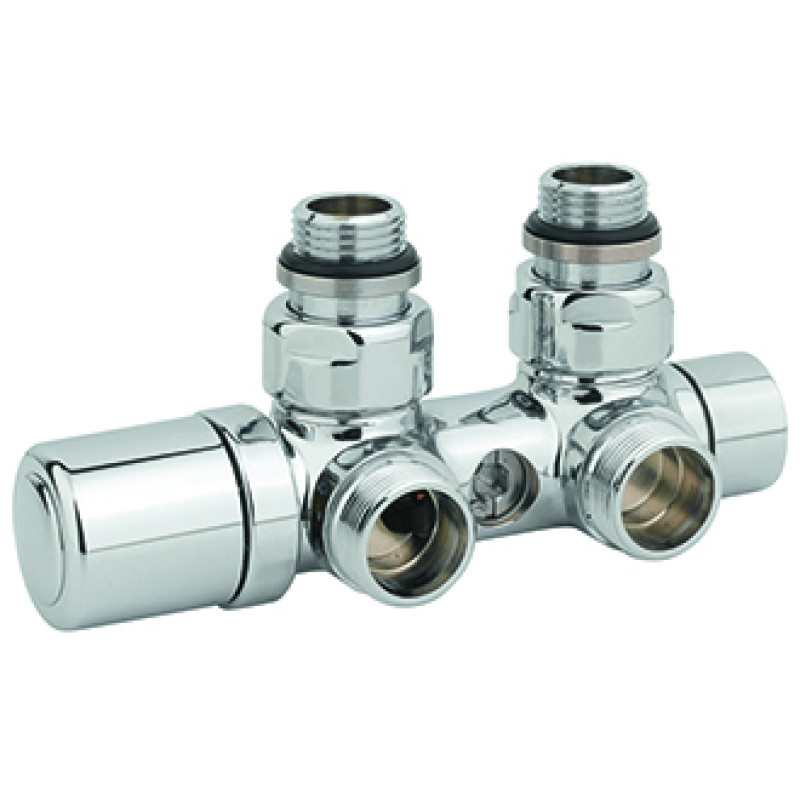 Carlo Poletti Rad. dubultbloks Twinvalve Thermo 1/2` x 24-19, 90°, hromēts (50mm)