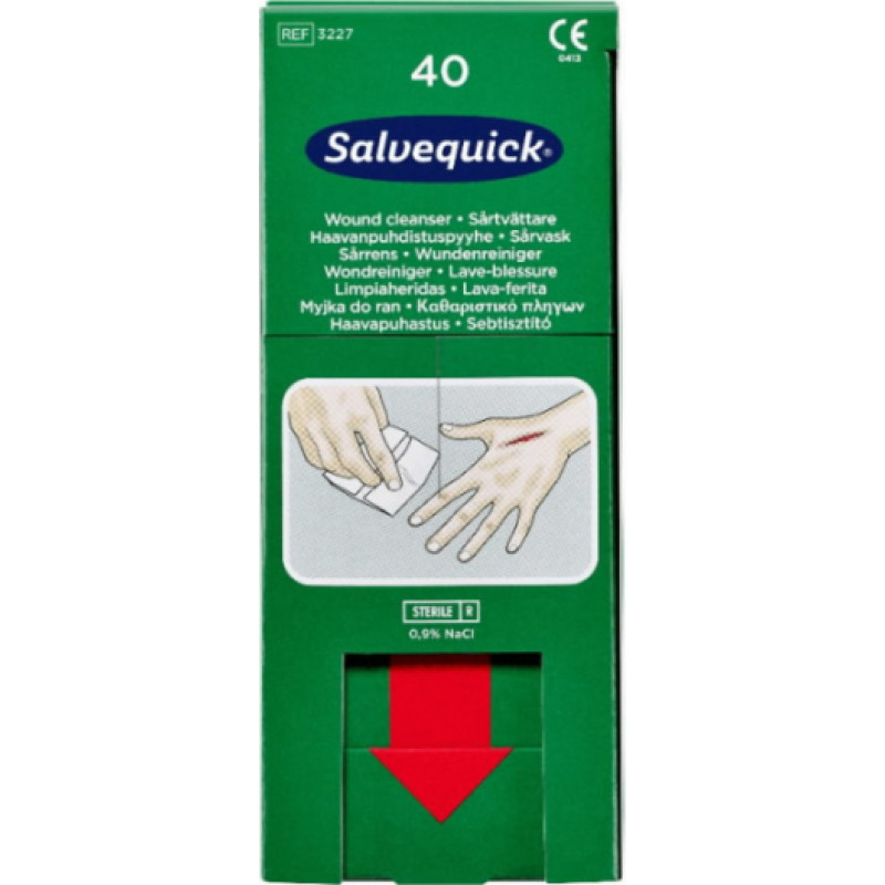 Cederroth Pirmās palīdzības preces, Salvequick salvetes brūču tīrīšanai (0,9% NaCl), Cederroth