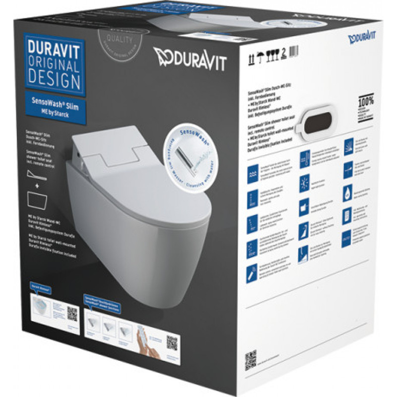 Duravit pods ME by Starck Rimless SensoWash, stiprināms pie sienas, 370x570 mm, Durafix, + SensoWash Slim SC
