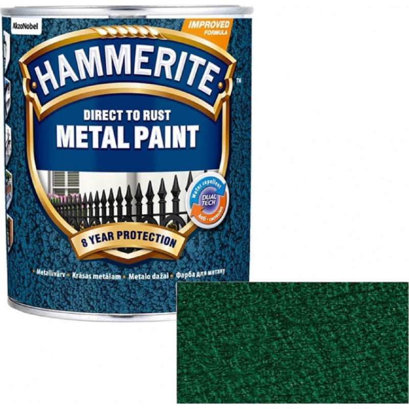 Hammerite Hammered Āmurkaluma aizsargkrāsa metāla virsmām, tumši zaļa 0.75L