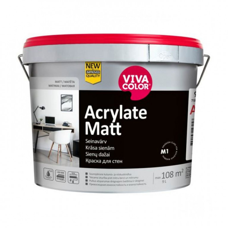 Vivacolor Nodilumizturīga krāsa sienām Vivacolor Acrylate Matt Matēta A-bāze 2.7L - gab
