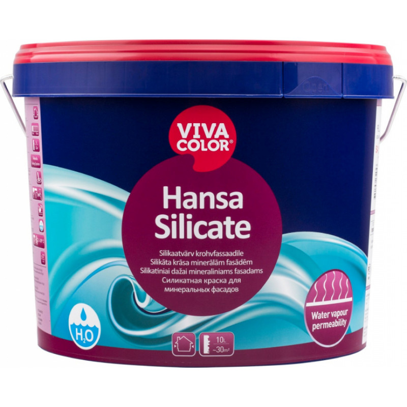 Vivacolor Silikāta krāsa minerālām fasādēm Vivacolor Hansa Silicate Pilnīgi matēta SA-bāze 9L - gab