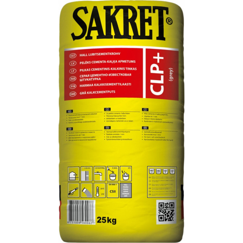 Sakret CLP+ Cementa/Kaļķa apmetums, pelēks, 25kg