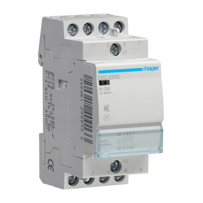 Hager Modulārais kontaktors Hager 4NO, 25A, 230VAC, ESC425S - gab