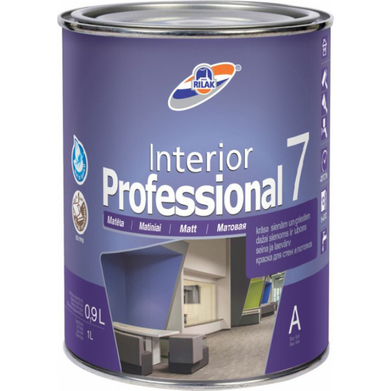 Rilak Krāsa sienām un griestiem RILAK INTERIOR PROFESSIONAL 7 Matēta A-bāze 0.9L - gab