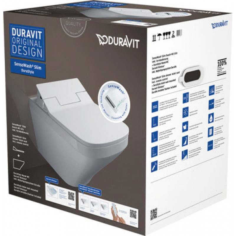 Duravit pods DuraStyle SensoWash Rimless, stiprināms pie sienas, 370x620 mm, Durafix, balts+ SensoWash Slim