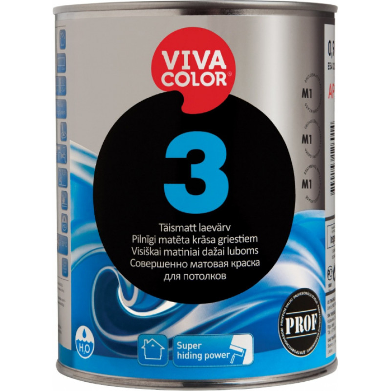 Vivacolor Krāsa griestiem Vivacolor 3 Pilnīgi matēta AP-bāze 0.9L - gab