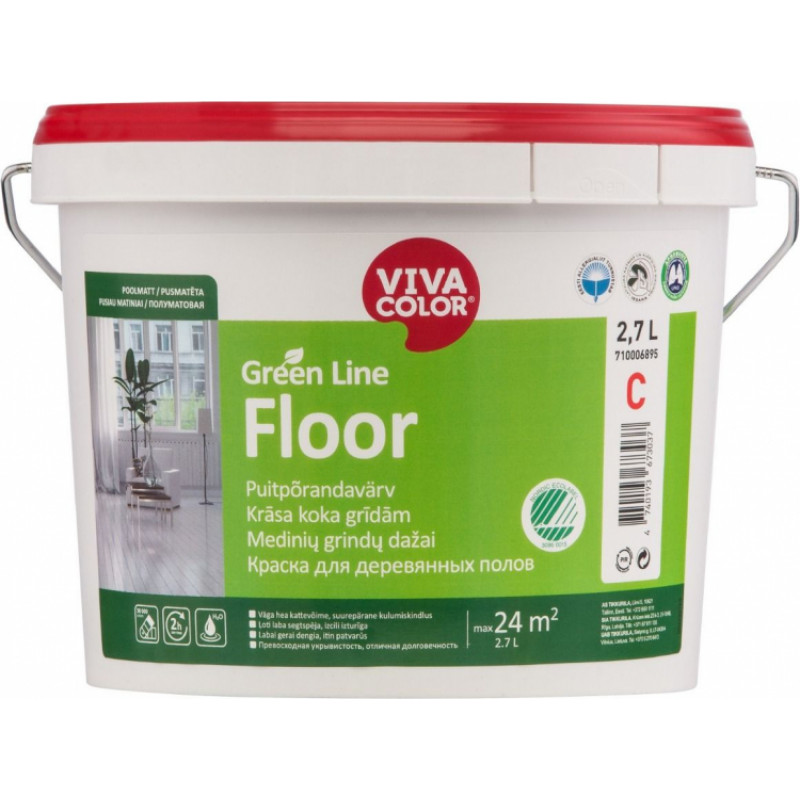 Vivacolor Krāsa grīdām Vivacolor Green Line Floor Pusmatēta C-bāze (Tonējamā krāsa) 2.7L - gab