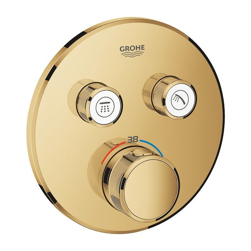 Grohe iebūvējamā dušas termostata SmartControl round virsapmetuma daļa, ar 2 izejām, cool sunrise