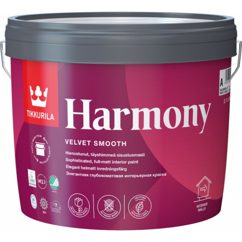 Tikkurila Harmony Pilnīgi matēta iekšdarbu krāsa, A bāze, 2.7L