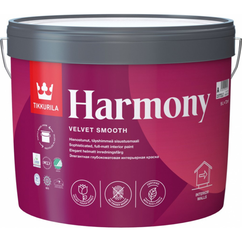 Tikkurila Harmony Pilnīgi matēta iekšdarbu krāsa, A bāze, 9L