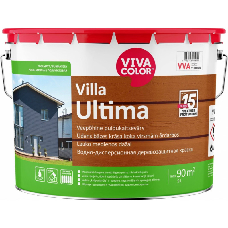 Vivacolor Villa Ultima Ūdens bāzes krāsa koka virsmām ārdarbos, pusmatēta, bāze VVA, 9L