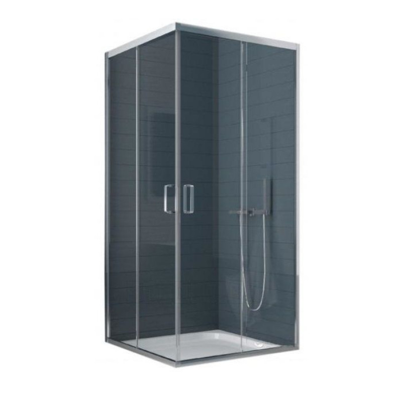 New Trendy Duškabīne PRIVIA 800x800mm, ar kantaino paliktni un sifonu, 5mm rūdīts stikls
