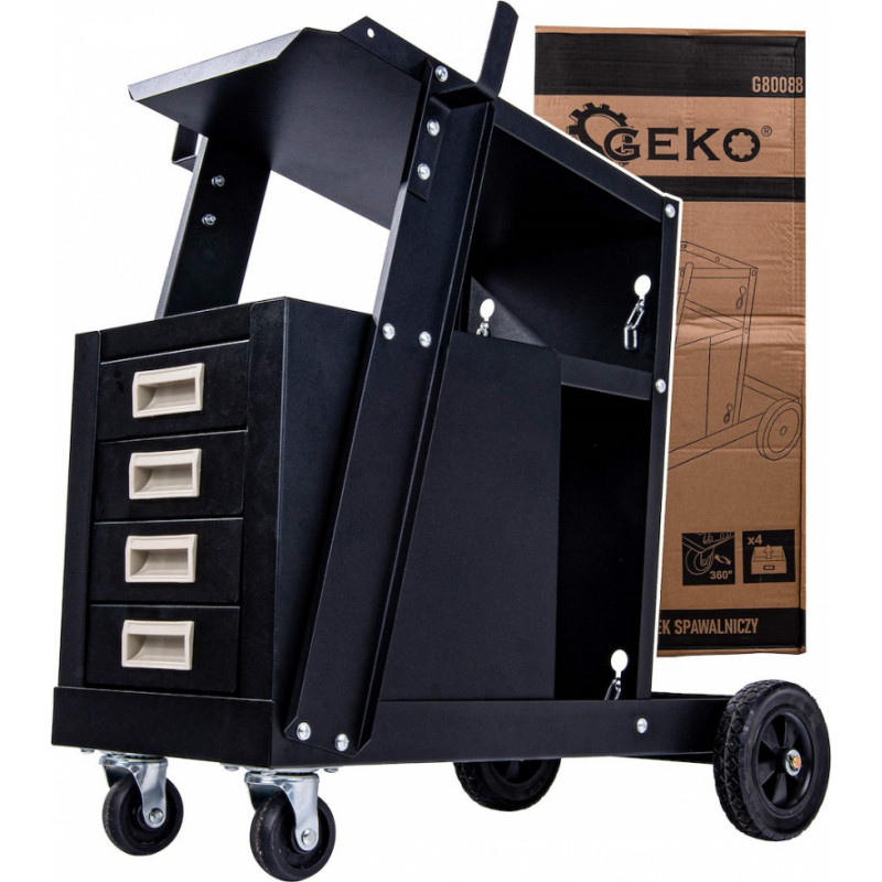 Geko Metināšanas rati ar rokturi un 4 atvilktnēm, GEKO, G80088, izturīga tērauda konstrukcija, mobilitāte, organizēta uzglabāšana