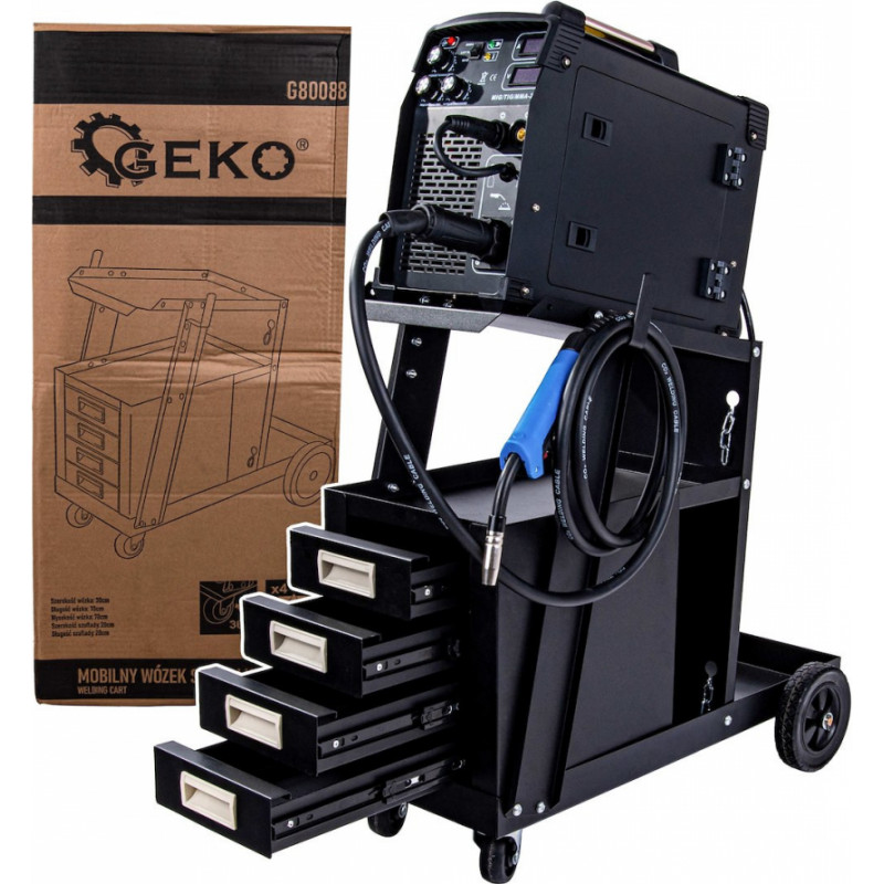 Geko Metināšanas rati ar rokturi un 4 atvilktnēm, GEKO, G80088, izturīga tērauda konstrukcija, mobilitāte, organizēta uzglabāšana