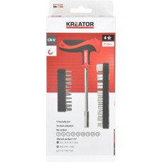 Kreator T-veida rokturis ar uzgaļiem un muciņu atslēgām 1/4 21gab KREATOR KRTH22001