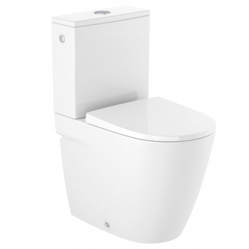 Roca pods ar QR/SC vāku Ona compact rimless, universāls izvads, pievads no apakšas, balts