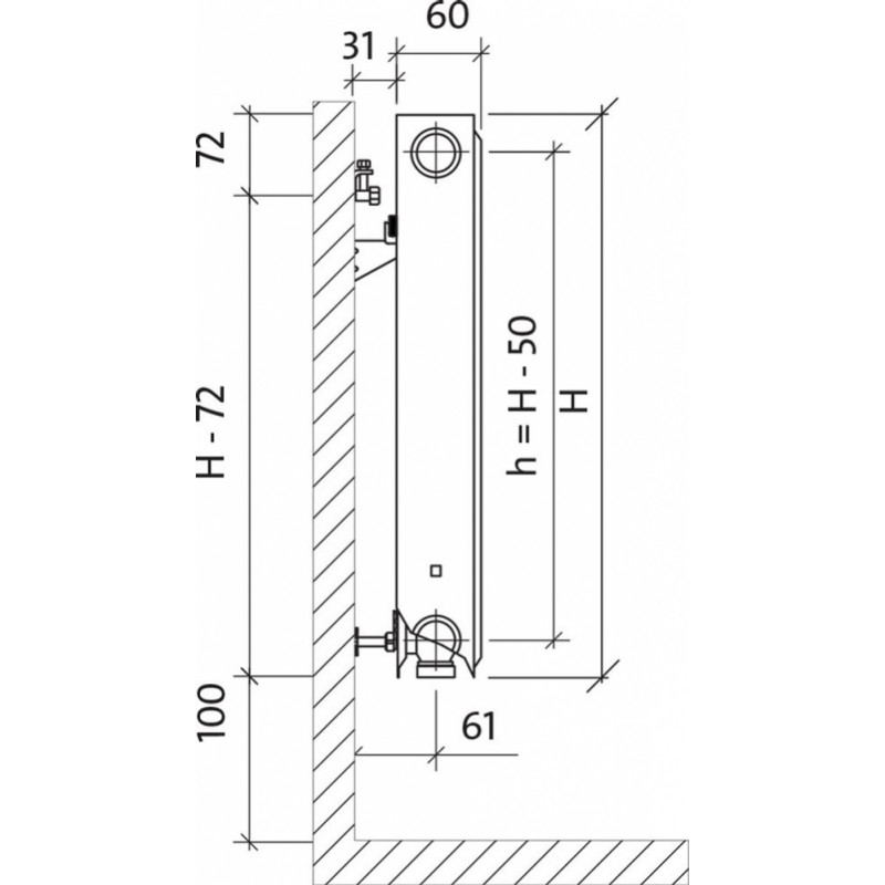 Purmo Tērauda paneļu radiators Purmo Ventil Compact Tips 11 H450/L1400 Kreisais - gab.