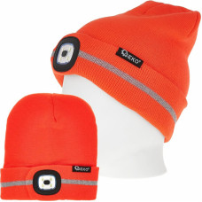 Geko Uzlādējama LED galvas gaismas ziemas cepure ar atstarojošu joslu, oranža, GEKO, G90408, 150 lūmeni