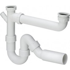 Viega virtuves izlietnes sifons dubultai izlietnei, 1½ x 40 mm, ar pieslēgu, plastmasa, balts