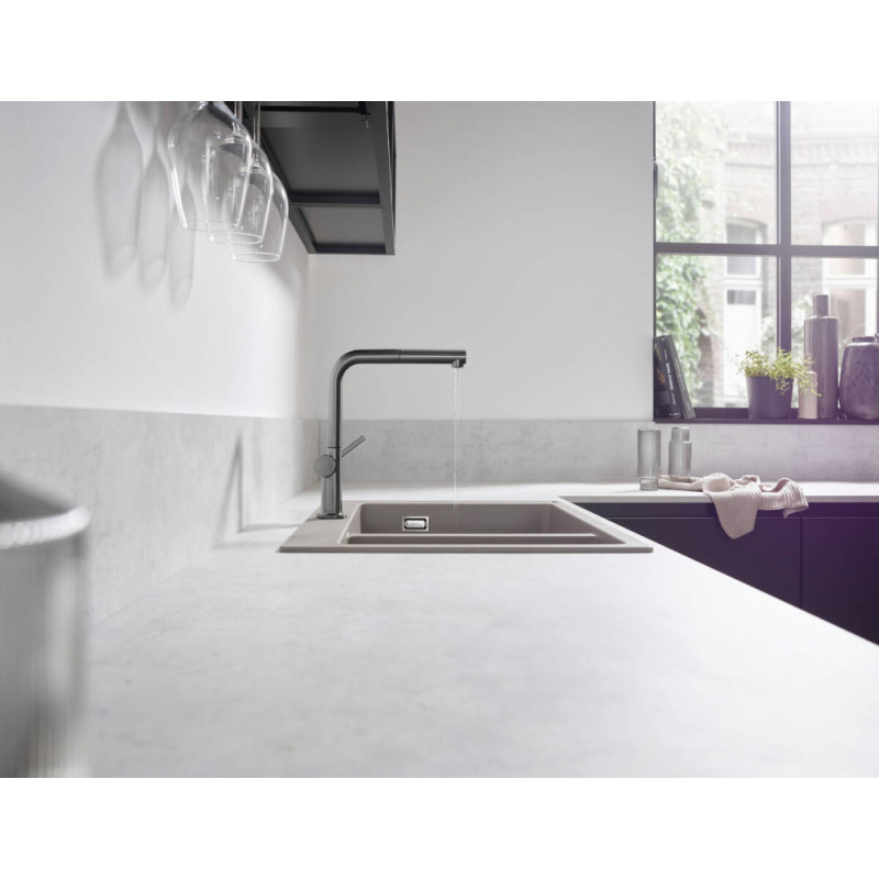 Hansgrohe virtuves izlietnes maisītājs ar izvelkamu dušu Talis M54 270 1jet, brushed black chrome + sBox
