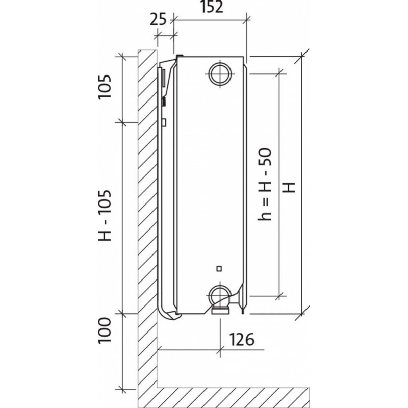 Purmo Tērauda paneļu radiators Purmo Ventil Compact Tips 33 H450/L600 Kreisais - gab.