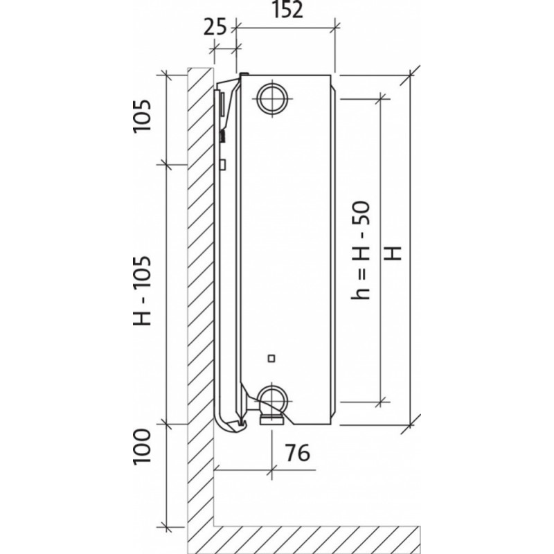 Purmo Tērauda paneļu radiators Purmo Ventil Compact Tips 33 H450/L600 Kreisais - gab.
