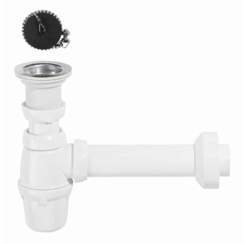 Wirquin izlietnes sifons ar izplūdi un korķi ar ķēdi, 1½ x 40 mm, plastmasa, balts