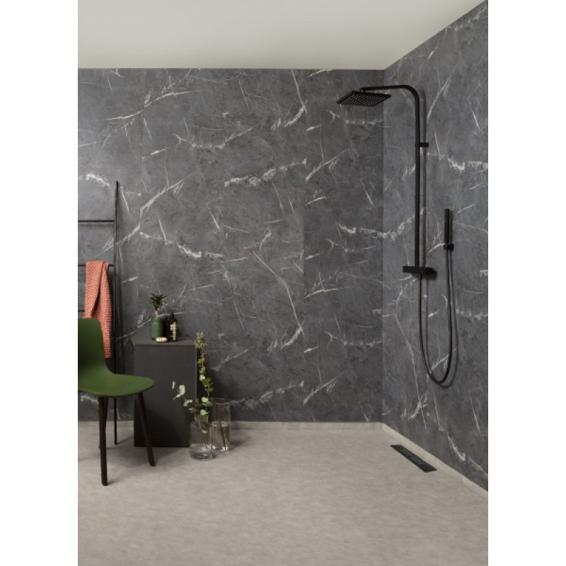 Fibo Sienu paneļi mitrām telpām Fibo Marcato, melns marmors (matēta - S , 60 x 80 cm flīzes , 2400x620x10)