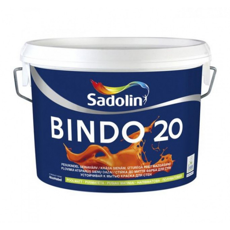Sadolin Pusmatēta lateksa krāsa sienām Sadolin BINDO 20 BC  (Tonējamā krāsa),  2.5l - gab