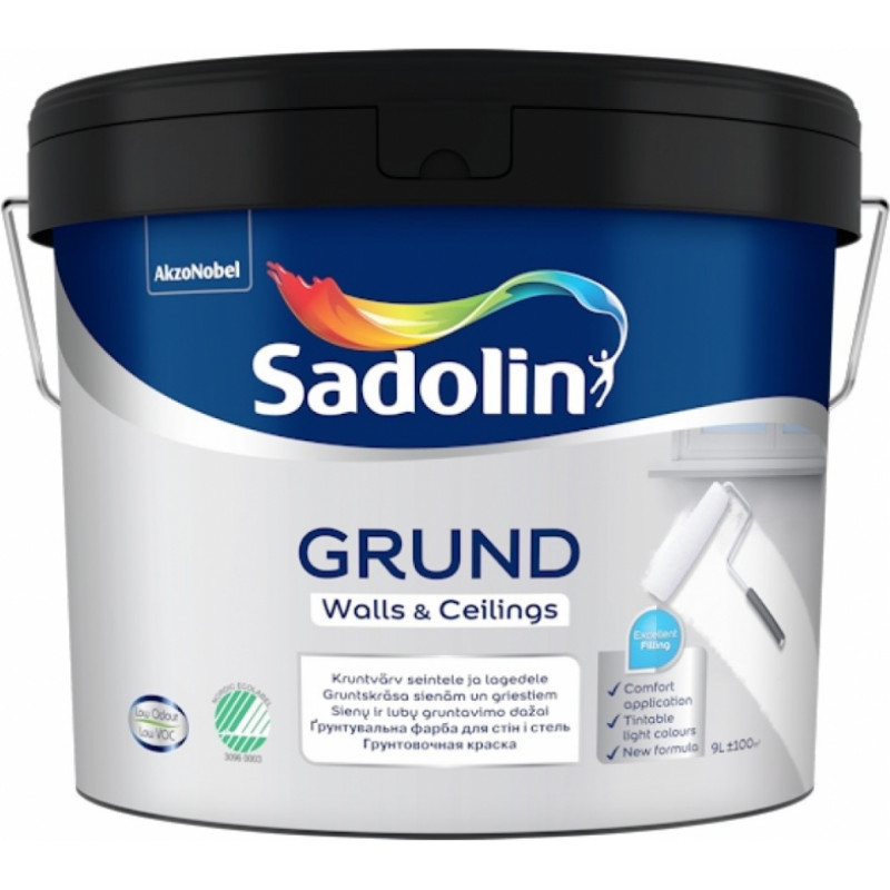 Sadolin Grund Gruntskrāsa sienām un griestiem, stipri matēta, balta 9L