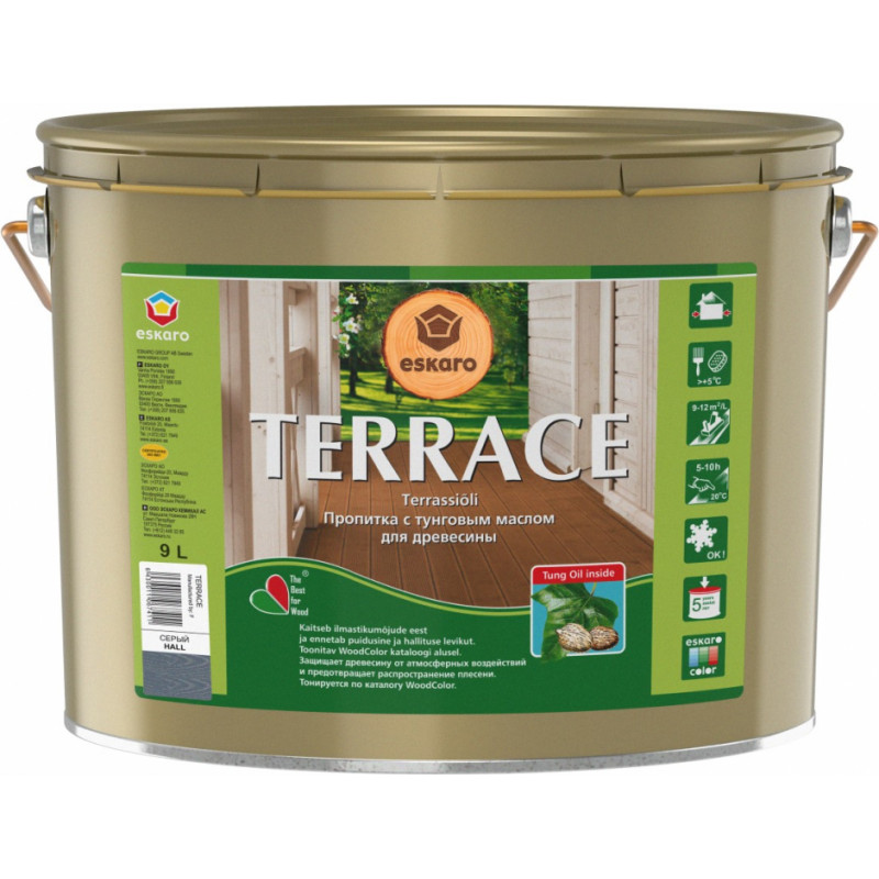 Eskaro Terrace Eļļa uz šķīdinātāju bāzes koka virsmas aizsardzībai, pelēka, 9L