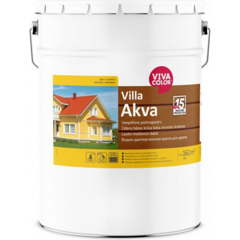 Vivacolor Villa Akva Ūdens bāzes krāsa koka virsmām ārdarbos, matēta, bāze A, 18L