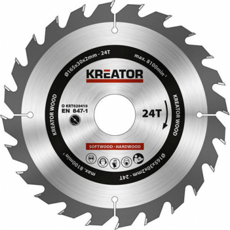 Kreator Zāģa ripa kokam 165x30x2mm, 24 zobi Kreator