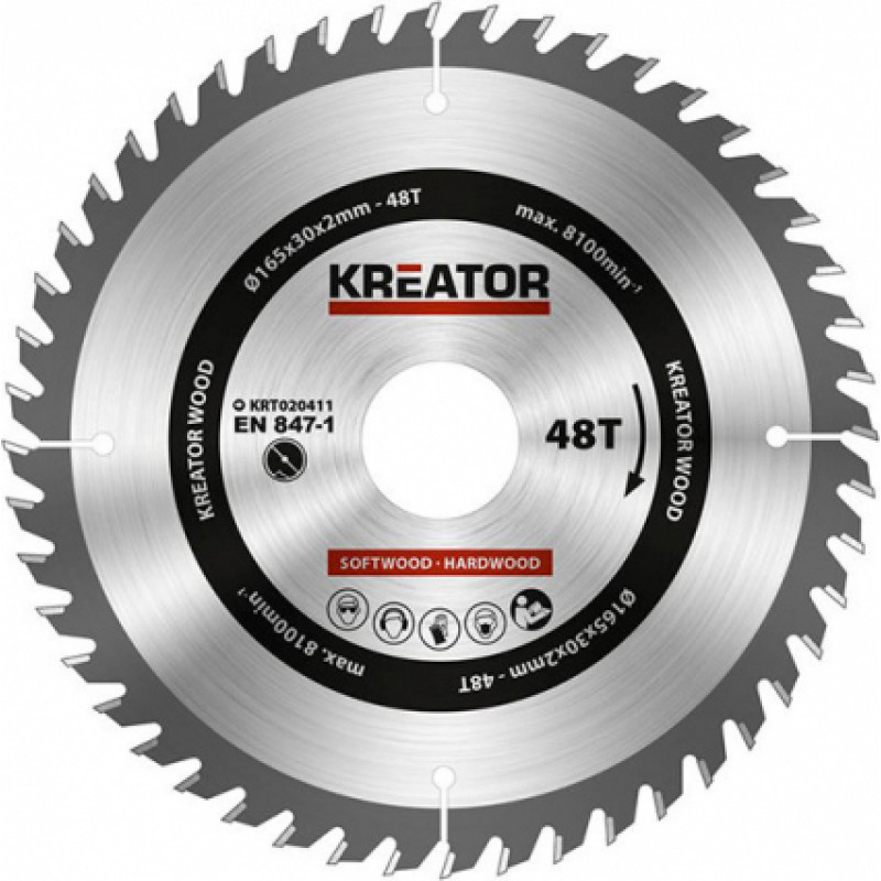 Kreator Zāģa ripa kokam 165x30x2mm, 48 zobi Kreator