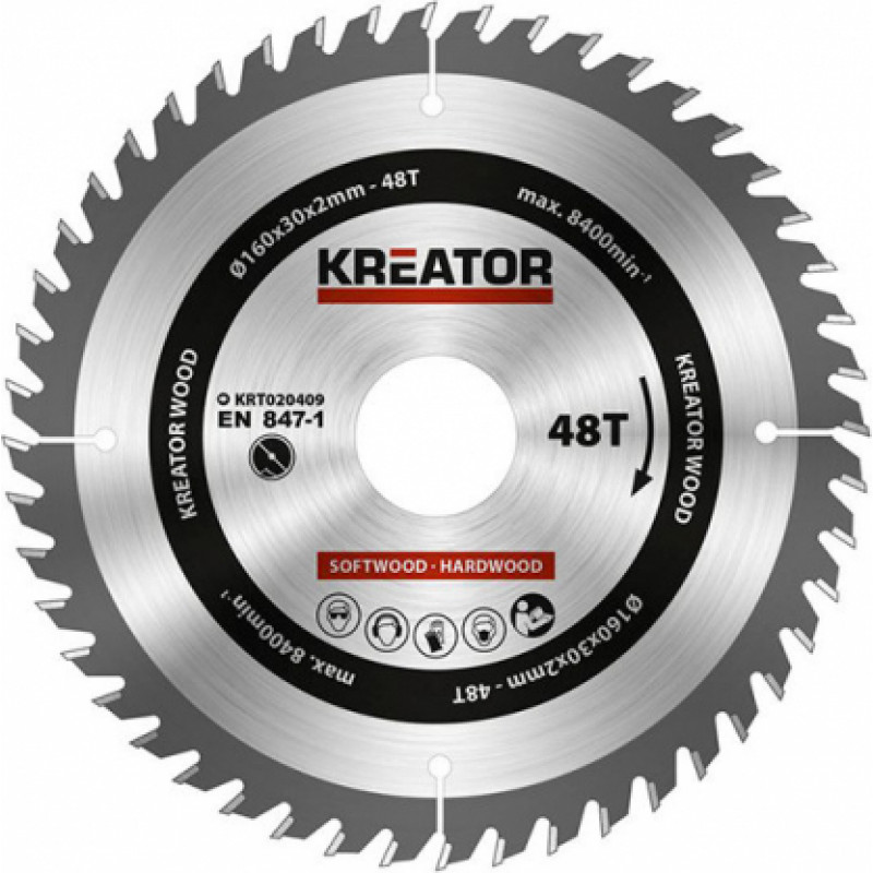 Kreator Zāģa ripa kokam 160x30x2mm, 48 zobi Kreator