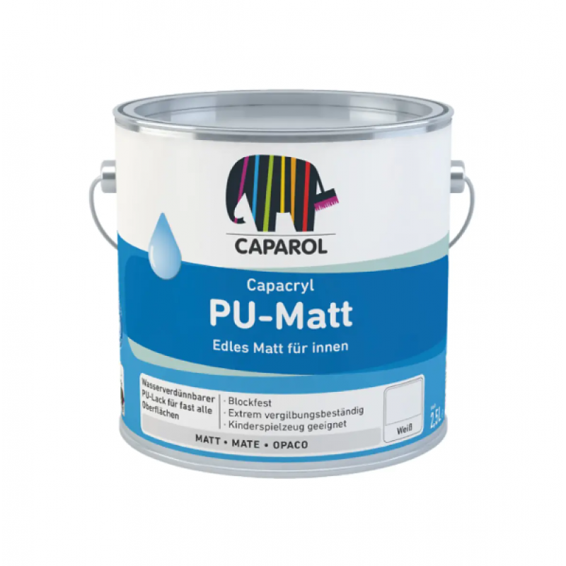 Caparol Capacryl PU-Matt Augstvērtīga poliuretāna-akrila krāsa furnitūrai, matēta BW Balta 0.35L