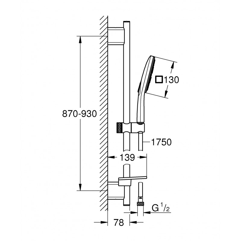 Grohe Rainshower SmartActive 130 Cube Dušas komplekts, 900mm stanga, balts/hroms